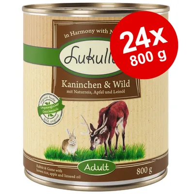 Lukullus Kaninchen & Wild med naturreis, æble og hørfrøolie. Adult. 24x800 g. Rabbit & Game with brown rice, apple and linseed oil. Lukullus Kaninchen & Wild med naturreis, æble og hørfrøolie. Adult. 24x800 g. Rabbit & Game with brown rice, apple and linseed oil.