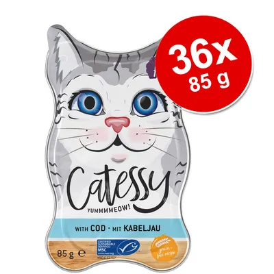 Catessy vådfoder med torsk, 36x85g, MSC-certificeret, kornfri opskrift. Catessy vådfoder med torsk, 36x85g, MSC-certificeret, kornfri opskrift.