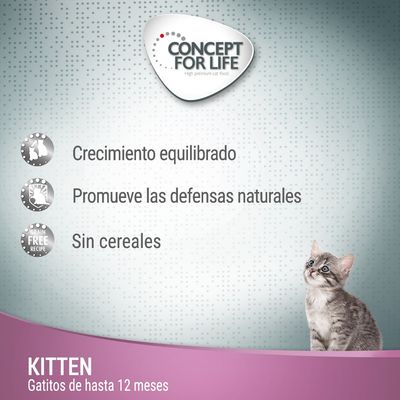 Concept for Life. Crecimiento equilibrado, promueve las defensas naturales, sin cereales. Kitten, gatitos de hasta 12 meses.