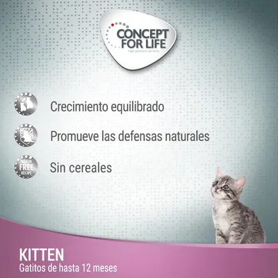Concept for Life. Crecimiento equilibrado, promueve las defensas naturales, sin cereales. Kitten, gatitos de hasta 12 meses.