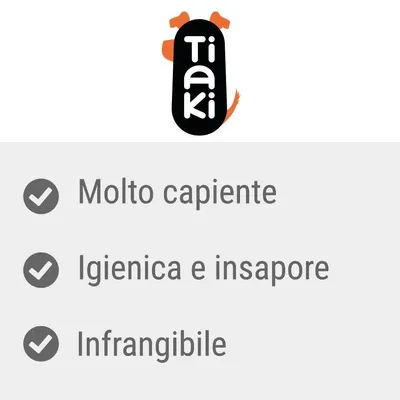 Tiaki. Molto capiente. Igienica e insapore. Infrangibile.