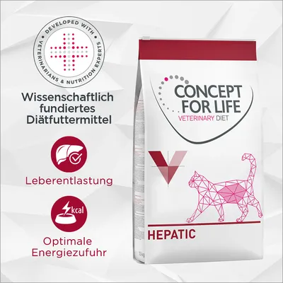 Concept for Life Veterinary Diet Hepatic. Wissenschaftlich fundiertes Diätfuttermittel für Leberentlastung und optimale Energiezufuhr. Entwickelt mit Tierärzten und Ernährungsexperten.