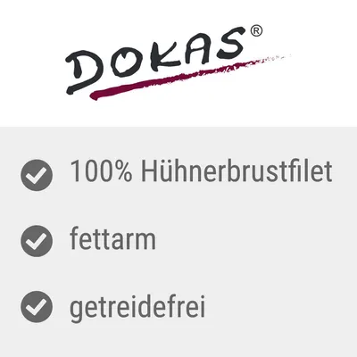 Dokas. 100% csirkemellfilé, alacsony zsírtartalom, gabonamentes.