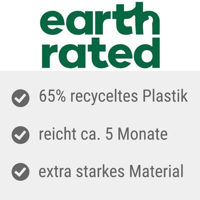 Earth Rated. 65% recyceltes Plastik, reicht ca. 5 Monate, extra starkes Material.