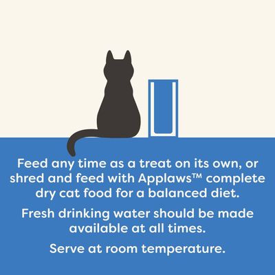 Feed any time as a treat or with Applaws complete dry cat food. Fresh drinking water should be available at all times. Serve at room temperature.
