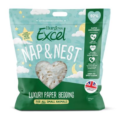 Burgess Excel Nap & Nest Luxury Paper Bedding, super absorbent, soft, suitable as litter and bedding, made from tea bag remnants, easy to clean, 650g, for all small pets.