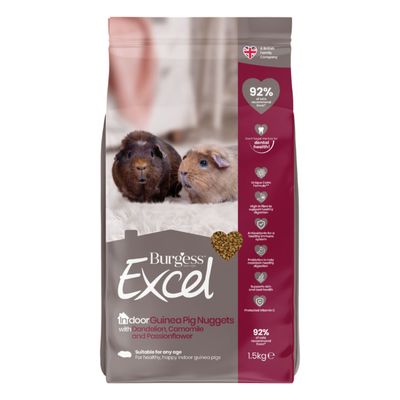 Burgess Excel Indoor Guinea Pig Nuggets with Dandelion, Chamomile and Passionflower, 1.5 kg. Suitable for all ages. 92% of vets recommend Excel.
