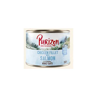 Purizon влажный корм для взрослых кошек, куриное филе с лососем, 45% куриного филе, банка 200 г.
