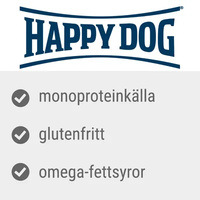 Happy Dog, monoproteinkälla, glutenfritt, omega-fettsyror