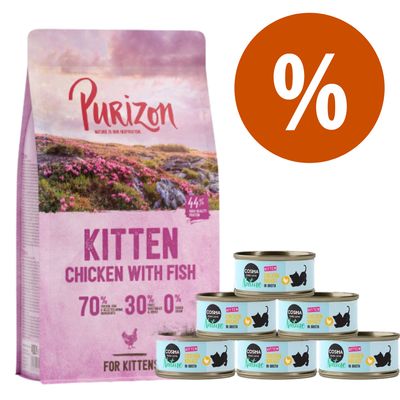 Welcome kit Kitten: 400 g Purizon & 6 x 70 g Cosma Nature 400 g Purizon Pollo & Pesce + 6 x 70 g Cosma Nature Pollo