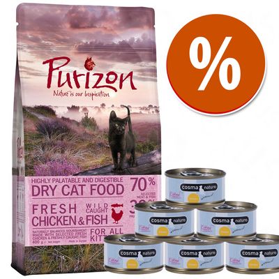 Purizon Kitten 400 g + Cosma Nature Kitten 6 x 70 g - Pack misto Purizon Kitten 400 g + Cosma Nature Kitten 6 x 70 g frango e atum