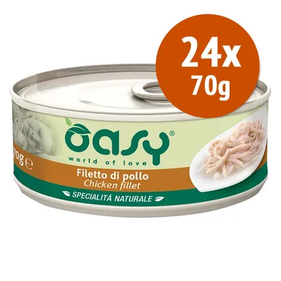 Oasy Filetto di pollo, specialità naturale, 24x70g. Testo visibile: world of love, Chicken fillet.