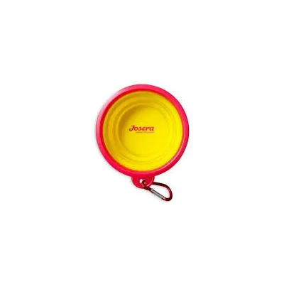Josera gamelle pliable en silicone jaune et rouge avec mousqueton.