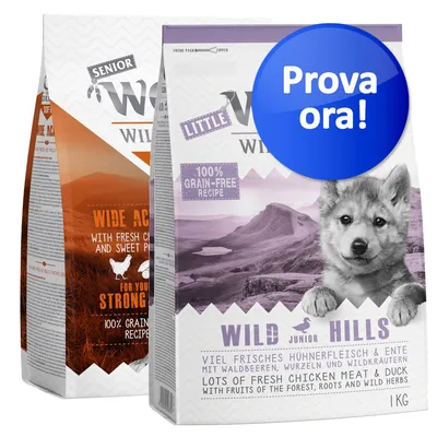 Provalo! Little Wolf of Wilderness Junior 2 x 1 kg - 2 varianti: Wild Hills - Anatra e Soft Wide Acres - Pollo