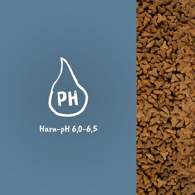 Harn-pH 6,0-6,5. Trockenfutter mit braunen Kroketten.