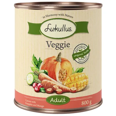 Lukullus Veggie Adult, carote con zucca e mango, 800 g. Gusto originale, in Harmony with Nature. Lukullus Veggie Adult, carote con zucca e mango, 800 g. Gusto originale, in Harmony with Nature.