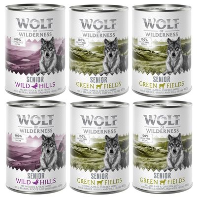 Смешанная упаковка Wolf of Wilderness Senior 6 x 400 г: ягнятина, курица/утка, телятина