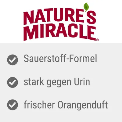 Nature's Miracle. Oxygenformel, effektiv mod urin, frisk duft af appelsin.