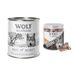 Wolf of Wilderness Kombi-Paket: 24 x 800 g Nassfutter + 4 x 70 g RAW Snacks Wild Hills - Ente + Hühnerherzen