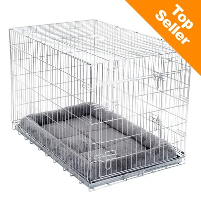 Gabbia in metallo con fondo imbottito grigio, angolo arancione in alto a destra con testo: Top Seller