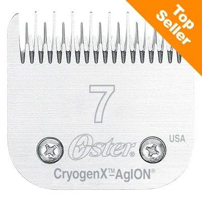 Testina per tosatrice Oster CryogenX AgION n. 7, USA. Testo arancione in alto a destra: Top Seller.