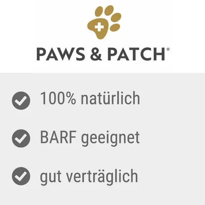 PAWS & PATCH. 100% natürlich, BARF geeignet, gut verträglich. Texte en allemand.