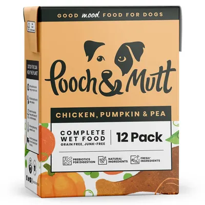 Chicken, pumpkin and pea complete wet food 12 pack. Grain free, junk-free. Contains prebiotics for digestion, natural ingredients, fresh ingredients. Chicken, pumpkin and pea complete wet food 12 pack. Grain free, junk-free. Contains prebiotics for digestion, natural ingredients, fresh ingredients.