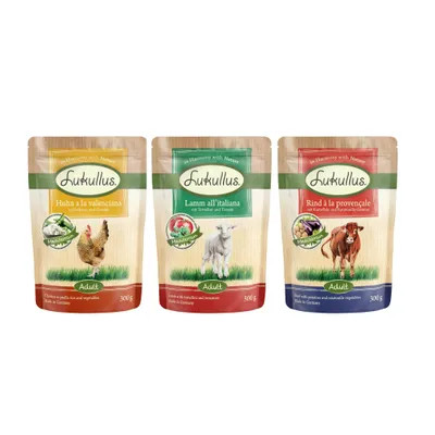 Pachet mixt Lukullus Adult Pliculețe 6 x 300 g - Mix Mediterranean: Provencale, Valenciana, Italiana