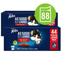 Felix Le Ghiottonerie in Gelatina 88 x 85 g umido gatto - Mix: Varietà di carne + Selezione mista
