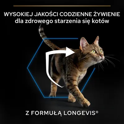 Wysokiej jakości codzienne żywienie dla zdrowego starzenia się kotów. Z formułą LONGEVIS®.