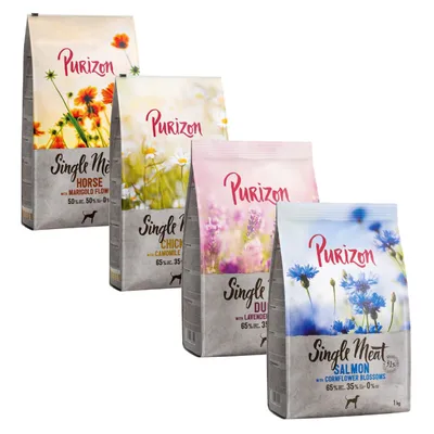 Purizon Single Meat 4 x 1 kg - Pack mixto - 4 variedades (pollo, pato, caballo, salmón)