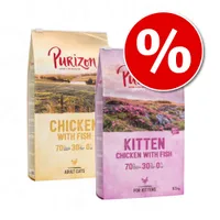 Pack transition : Croquettes Purizon sans céréales pour chaton et chat adulte - 2,5 kg Kitten + 2,5 kg Adult sanglier