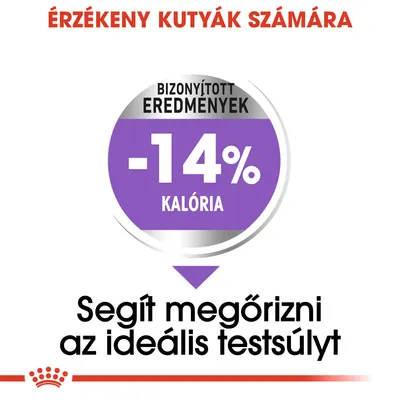 Érzékeny kutyák számára. Bizonyított eredmények: -14% kalória. Segít megőrizni az ideális testsúlyt.