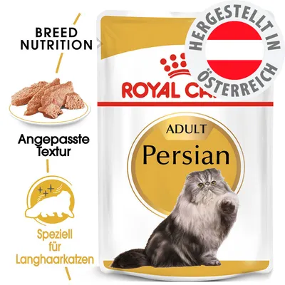 Royal Canin Adult Persian, angepasste Textur, speziell für Langhaarkatzen, hergestellt in Österreich.
