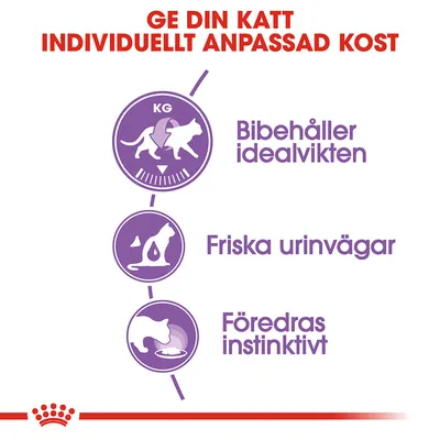 Ge din katt individuellt anpassad kost. Bibehåller idealvikten, friska urinvägar, föredras instinktivt.