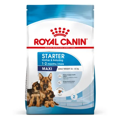 Starter food for mother and babydog, 1-2 months, maxi size for adult weight 26-44 kg. Supports health and strong immune system. Stage 2. Dehydrated kibble shown.
