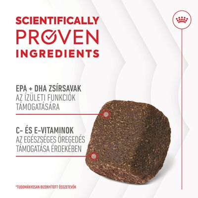 SCIENTIFICALLY PROVEN INGREDIENTS, EPA + DHA zsírsavak az ízületi funkciók támogatására, C- és E-vitaminok az egészséges öregedés támogatása érdekében. *Tudományosan bizonyított összetevők