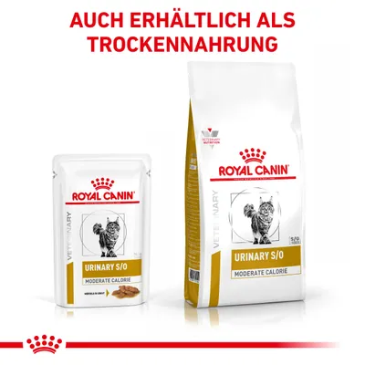 Royal Canin Urinary S/O Moderate Calorie za mačke, dostupno kao mokra i suha hrana. Podržava zdravlje mokraćnih puteva.