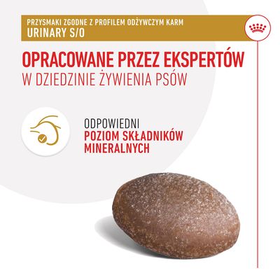 Opracowane przez ekspertów w dziedzinie żywienia psów. Przysmaki zgodne z profilem odżywczym karm Urinary S/O. Odpowiedni poziom składników mineralnych.