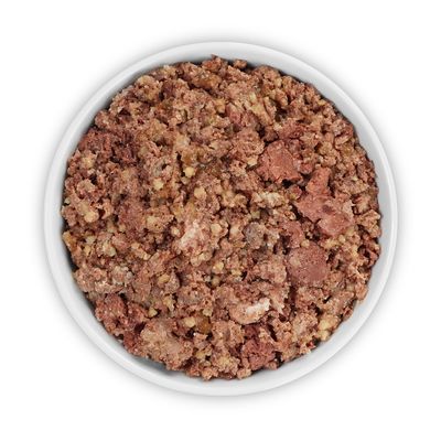 Rocco Senior Lamb & millet koiran märkäruoka, 24 x 400 g tölkkiä. Etiketissä teksti: Supporting Power & Vitality. Kuvassa lampaanlihaa ja hirssiä.