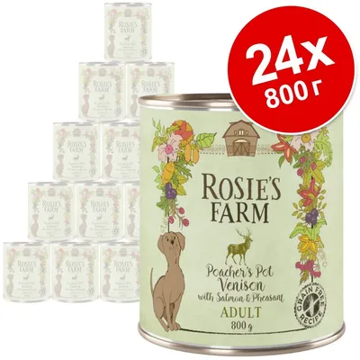Rosie's Farm Poacher's Pot Venison with Salmon & Pheasant ADULT 800 г, комплект 24 броя консерви за кучета. Надпис: Grain Free Recipe.