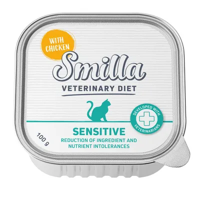 Smilla Veterinary Diet Sensitive с пиле, разработен с ветеринарни лекари. Намалява непоносимостта към съставки и хранителни вещества. 100 г.