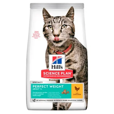 Hill's Science Plan Perfect Weight Adult 1+ with chicken, clinically proven nutrition to reach and maintain healthy weight, not artificially preserved or coloured.