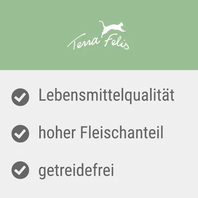 Terra Felis. Lebensmittelqualität, hoher Fleischanteil, getreidefrei.
