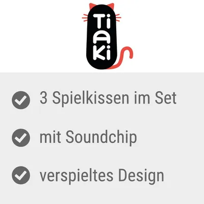 Tiaki. 3 Spielkissen im Set, mit Soundchip, verspieltes Design.