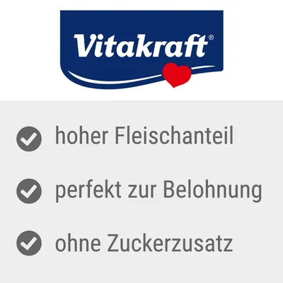Vitakraft. Високо съдържание на месо, подходящо за награда, без добавена захар.