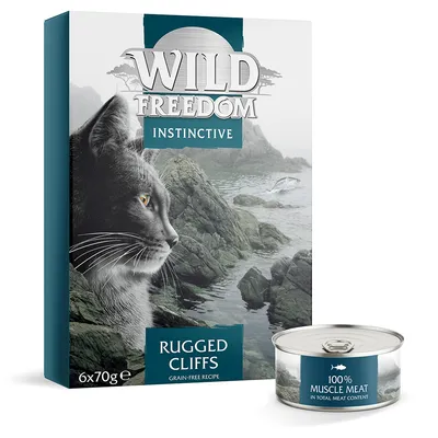Wild Freedom Instinctive Rugged Cliffs, ricetta senza cereali, 6x70g. Lattina: 100% carne muscolare su tutta la percentuale di carne.