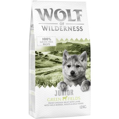 Wolf of Wilderness Junior "Green Fields" - Agnello Crocchette per cani 12 kg