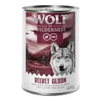 Wolf of Wilderness "Red Meat" 6 x 400 g pour chien Velvet Gloom : porc, dinde, truite