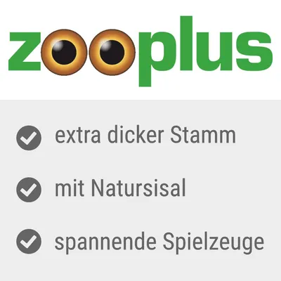 zooplus. Texte en allemand : extra dicker Stamm, mit Natursisal, spannende Spielzeuge.